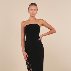 Lulus Irresistible Attitude Black Strapless Lace Column Maxi Dress - Size M